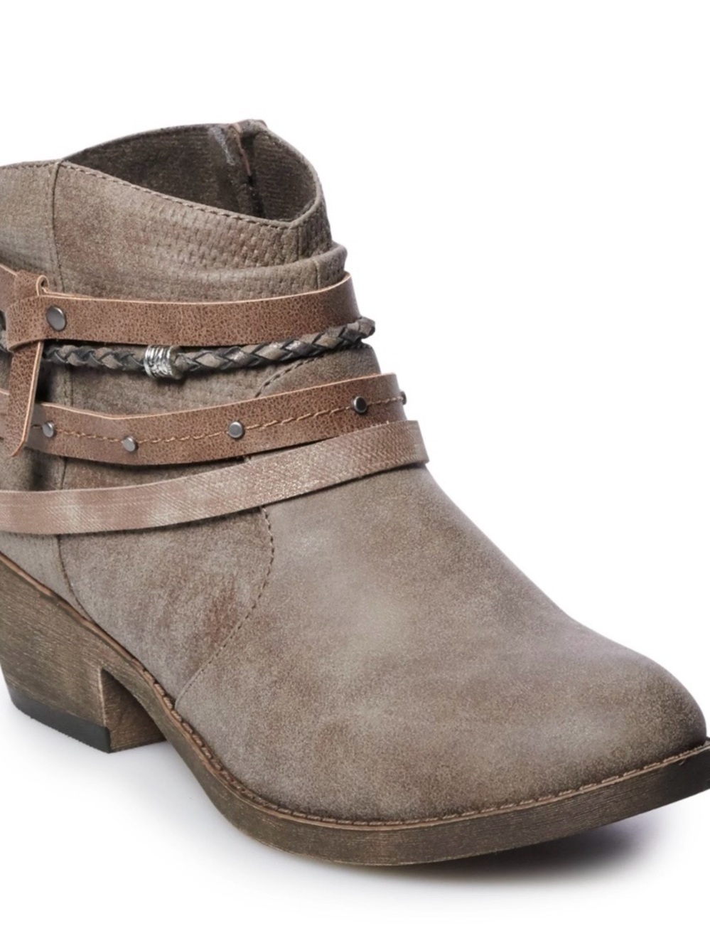 Women's Taupe Suede Ankle Boots with Braided Strap